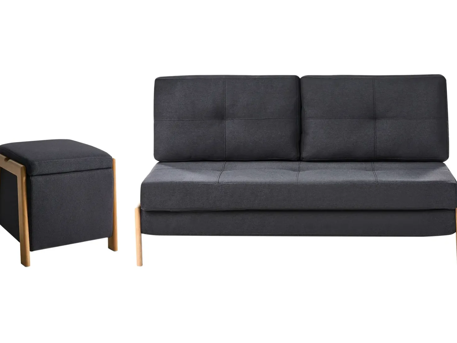 Set da salotto 3 posti EDLAND Tessuto Nero con Pouf