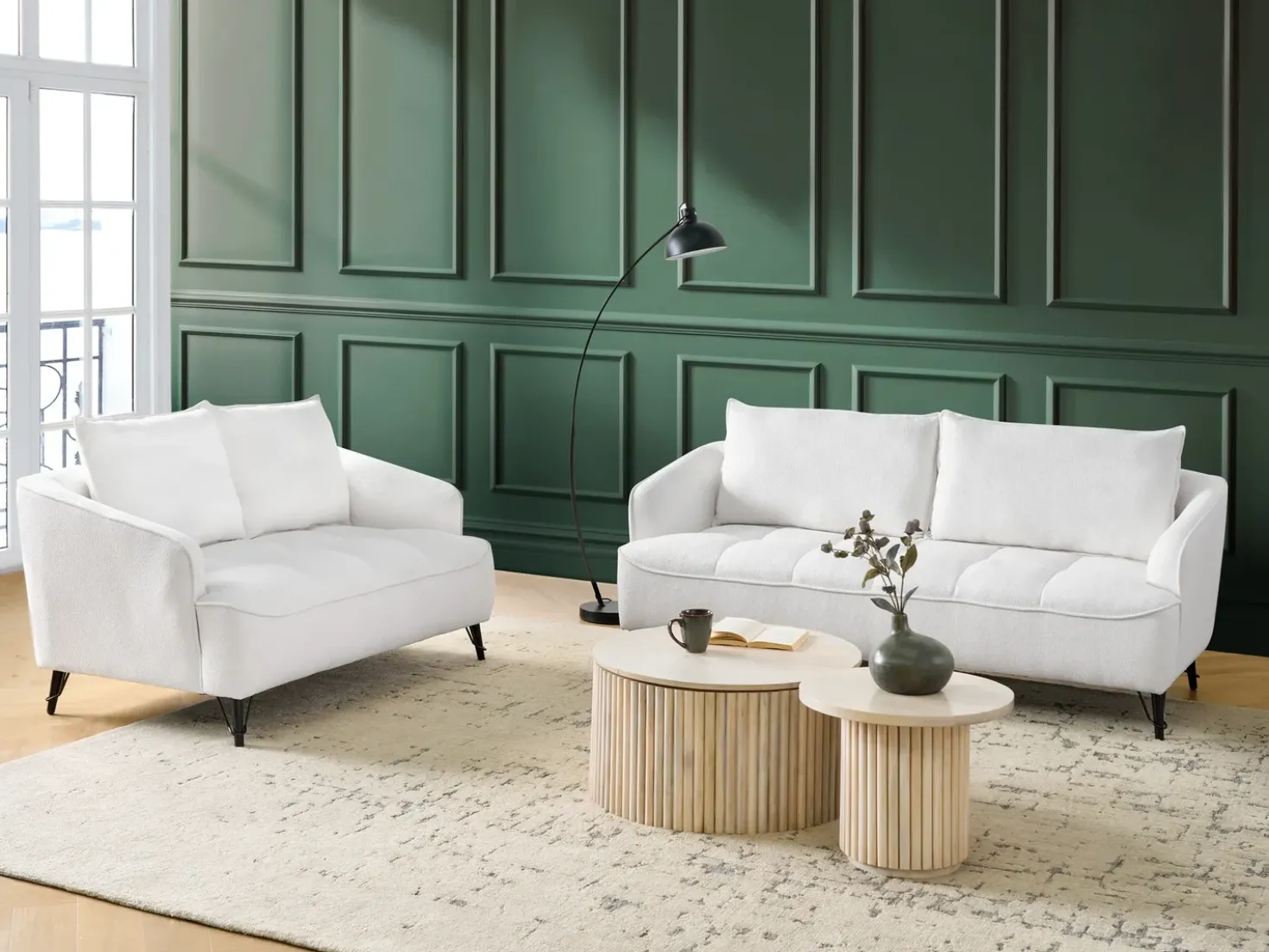 Set da salotto 5 posti HOBRO Bouclé Bianco