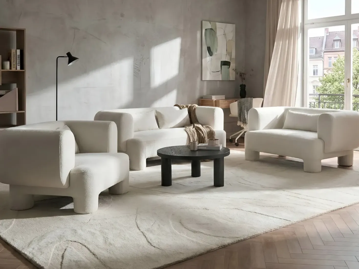 Set da salotto 6 posti HOGBO Tessuto Bianco