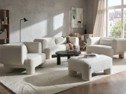 Set da salotto 6 posti HOGBO Tessuto Bianco con ottomana