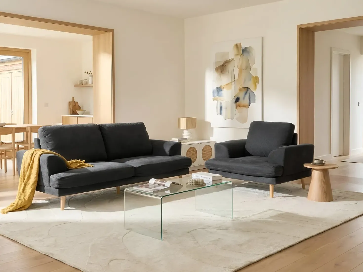 Set da salotto 4 posti KILDAL Tessuto Nero