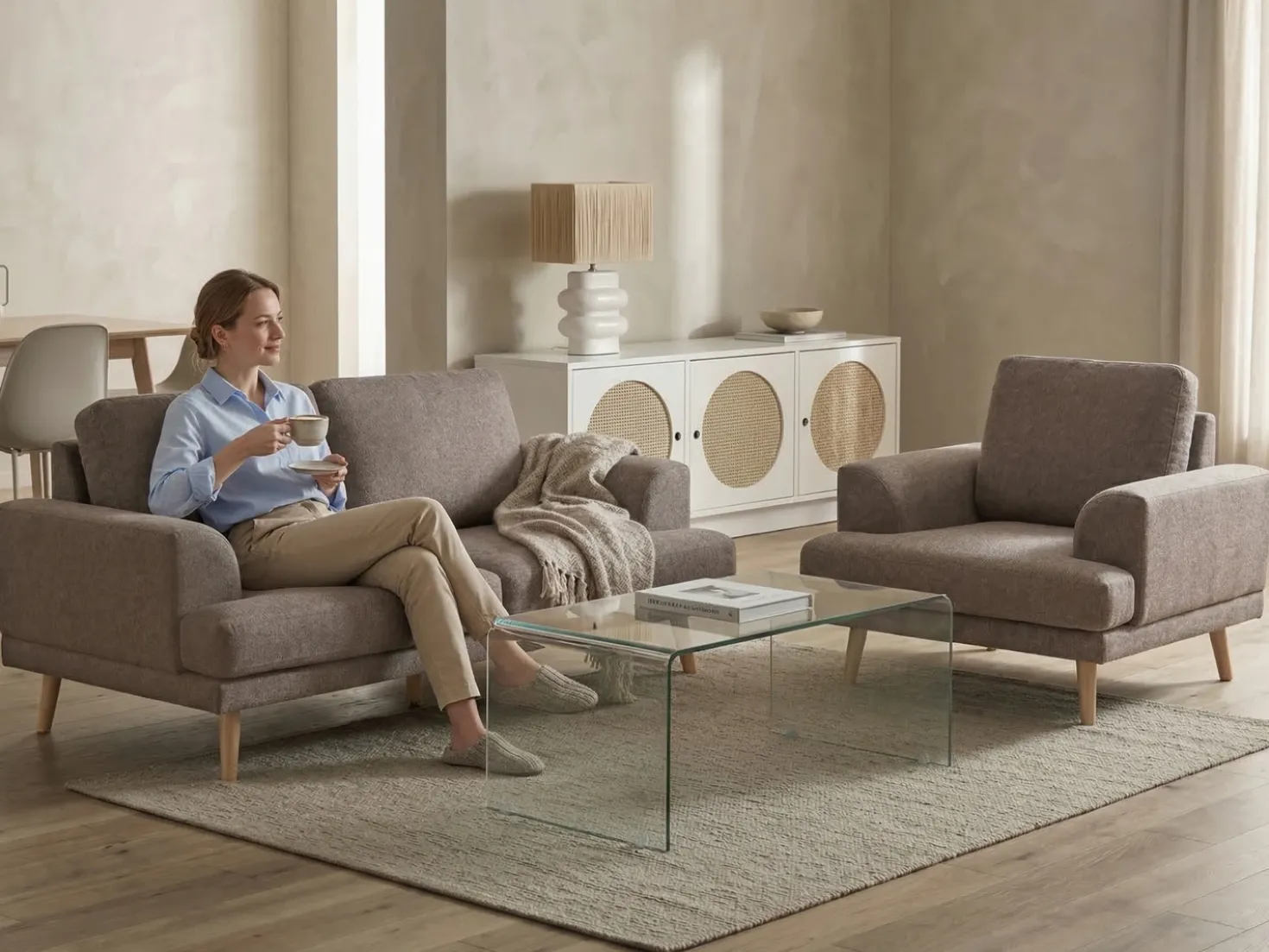 Set da salotto 4 posti KILDAL Tessuto Marrone