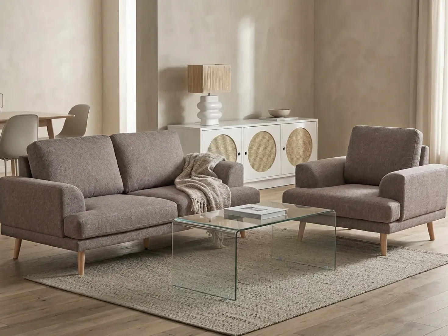 Set da salotto 4 posti KILDAL Tessuto Marrone