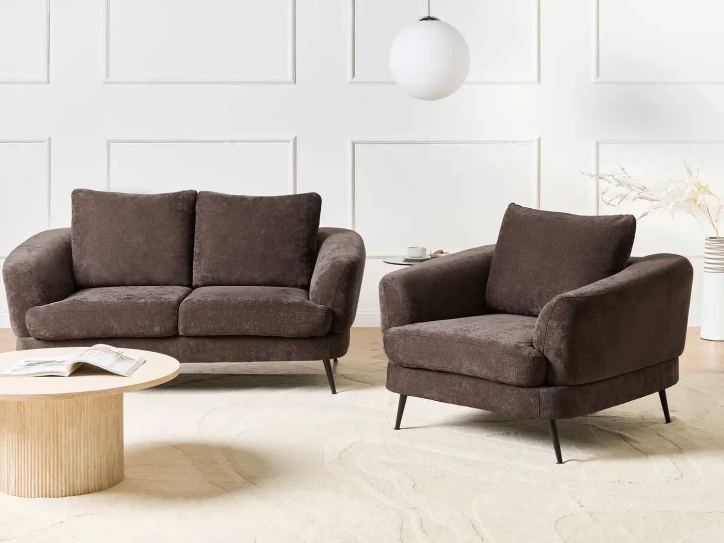 Set da salotto 3 posti KJAER Ciniglia Marrone scuro