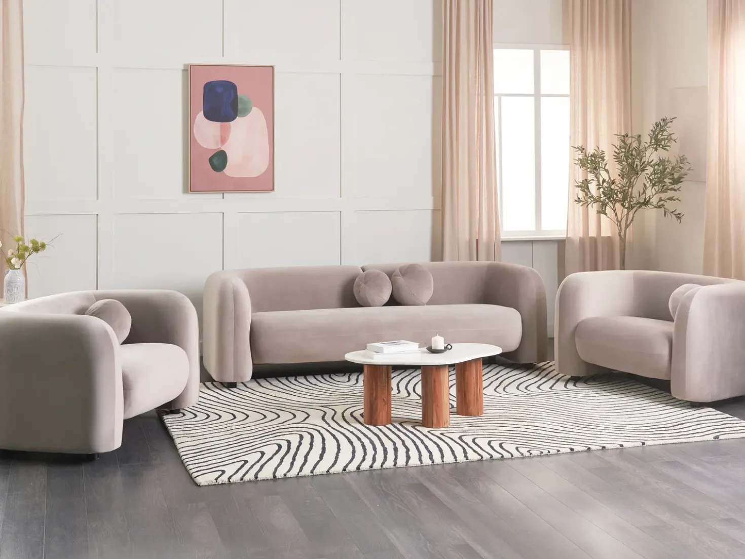 Set da salotto 5 posti LEIREN Velluto Tortora