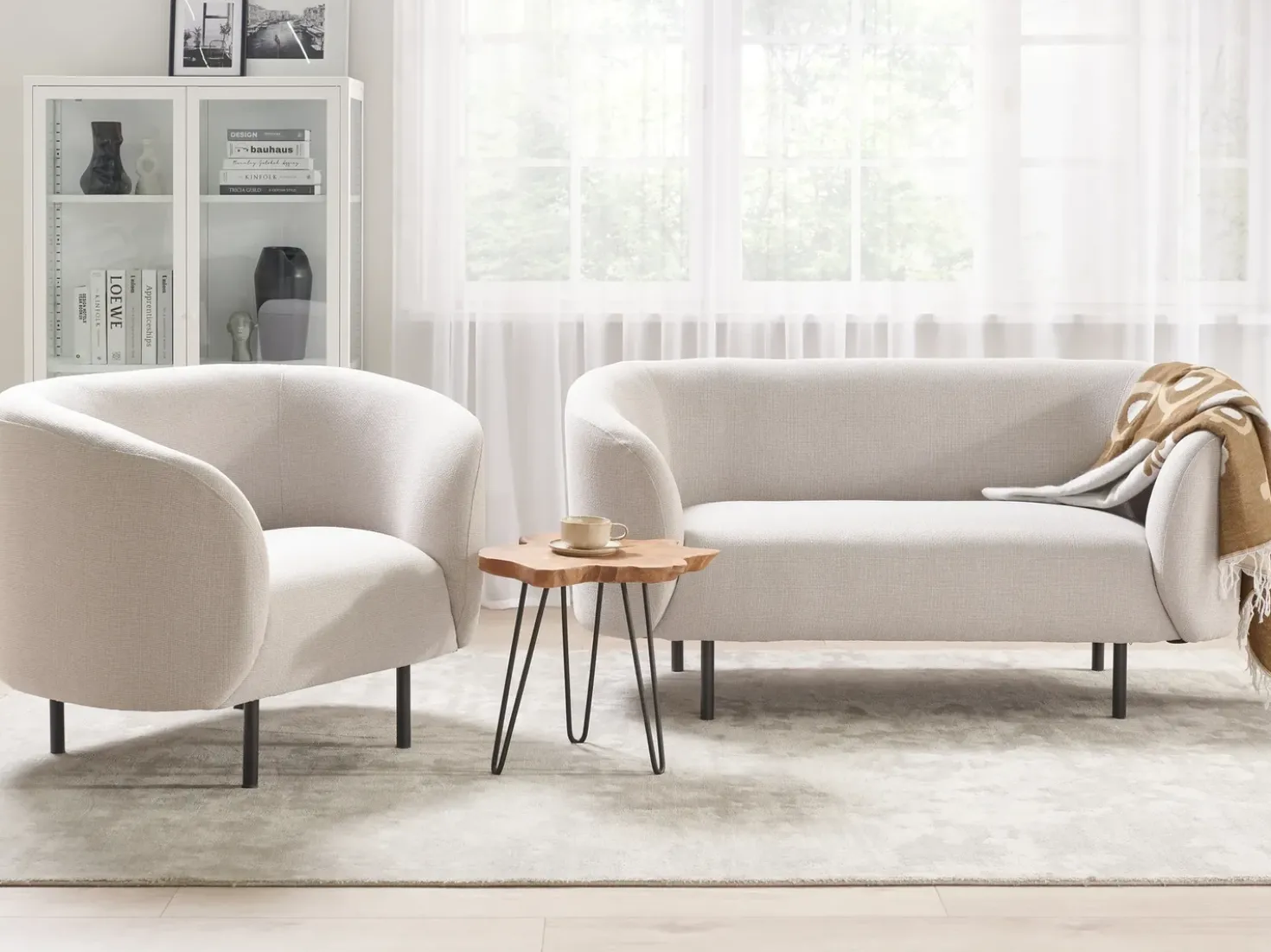 Set da salotto 3 posti LOEN Tessuto Beige chiaro