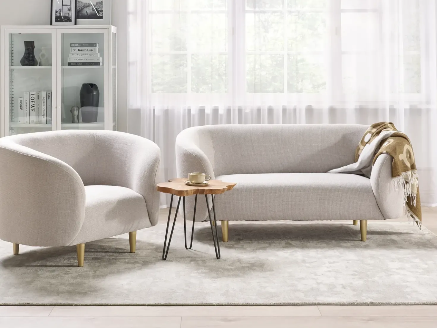 Set da salotto 3 posti LOEN Tessuto Beige chiaro