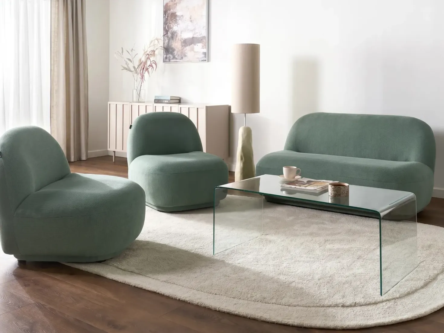 Set da salotto 4 posti LOVBERG Tessuto Verde chiaro