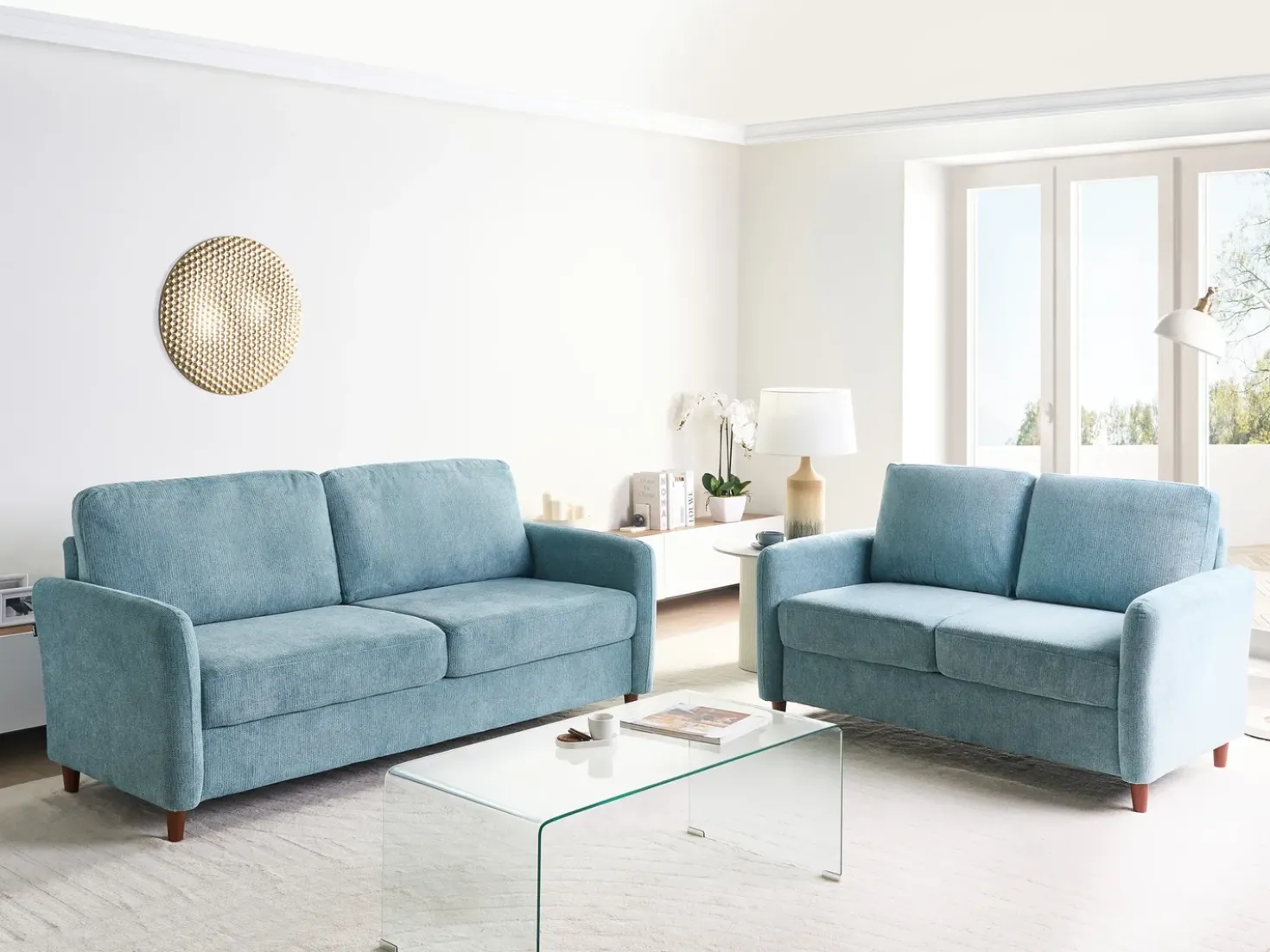 Set da salotto 5 posti MARE Tessuto Blu con contenitore