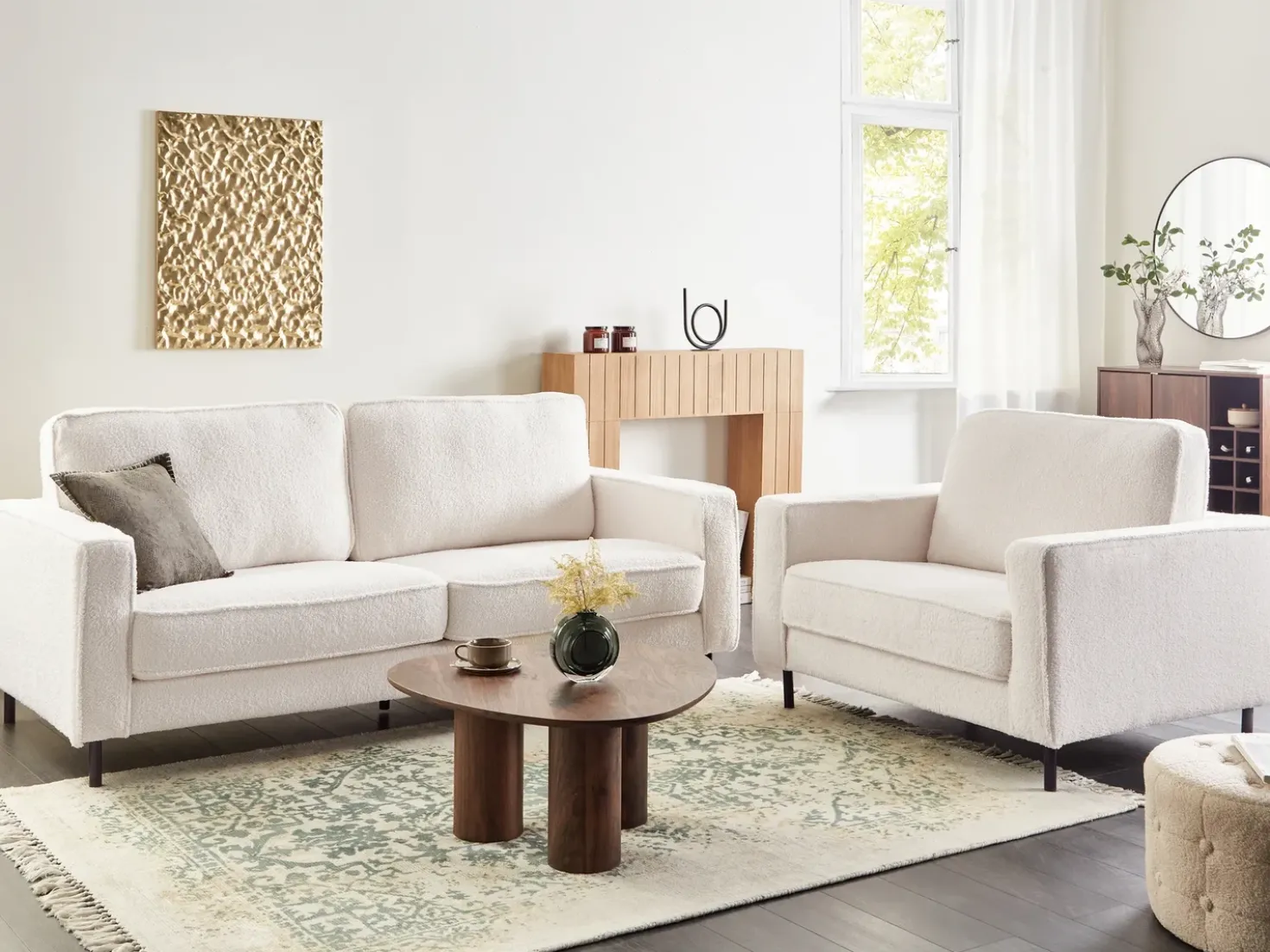 Set da salotto 4 posti SAVALEN Bouclé Bianco