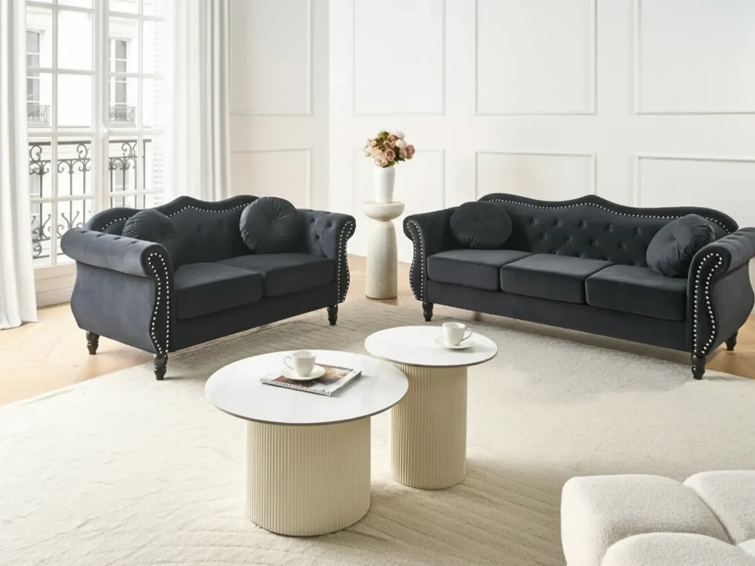 Set da salotto 5 posti SKIEN Velluto Nero