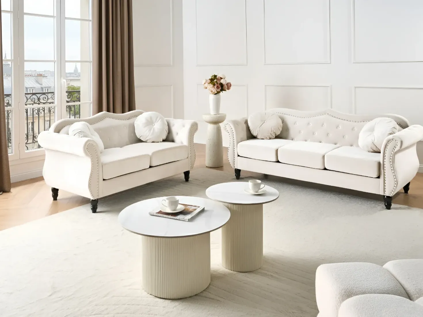 Set da salotto 5 posti SKIEN Velluto Beige chiaro