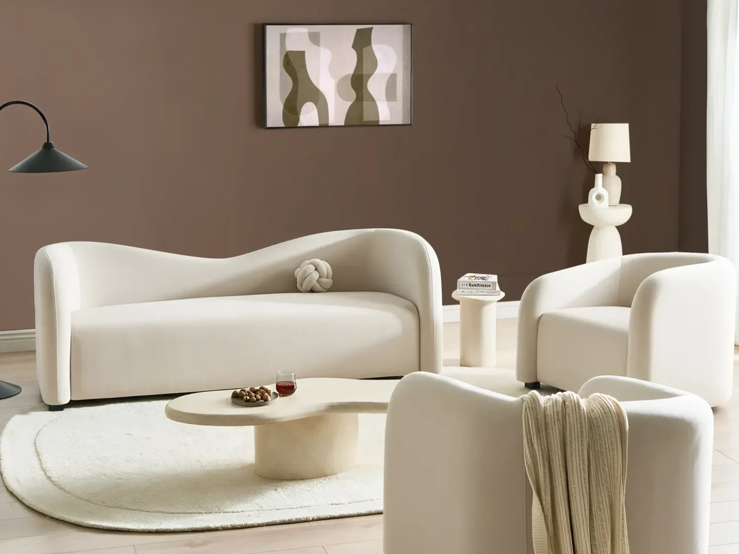 Set da salotto 5 posti VELTADA Velluto Bianco sporco
