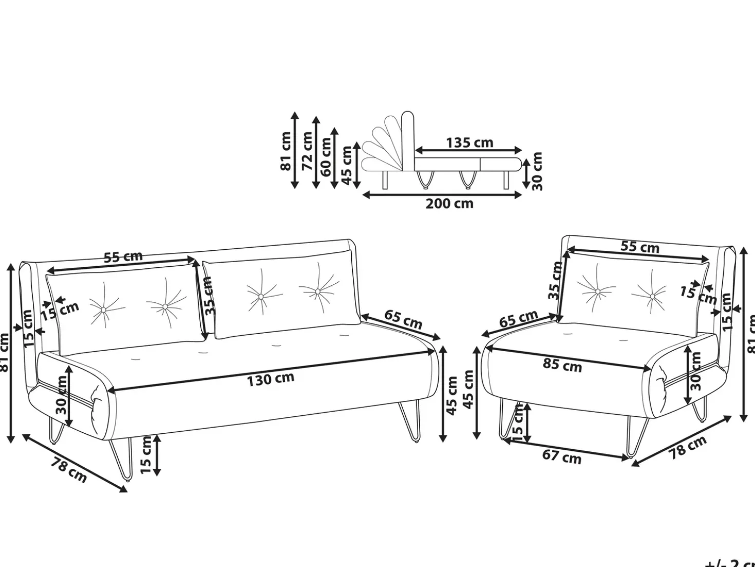 Set da salotto 3 posti VESTFOLD Velluto Grigio