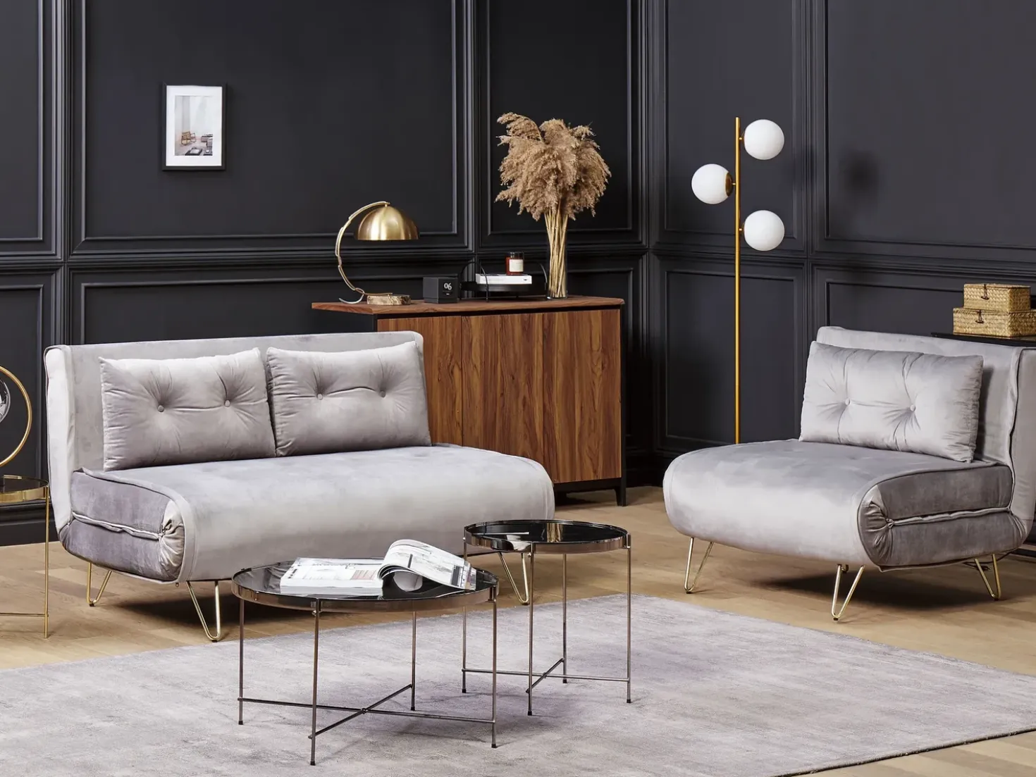 Set da salotto 3 posti VESTFOLD Velluto Grigio