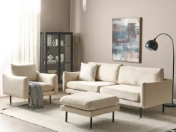 Set da salotto 5 posti VINTERBRO Velluto Beige chiaro con ottomana