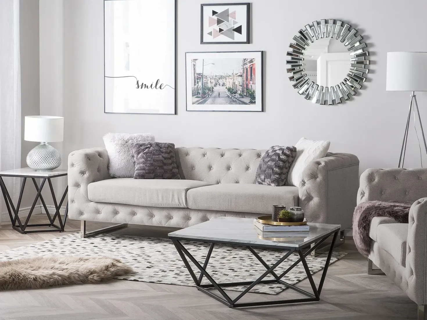 Set da salotto 5 posti VISSLAND Tessuto Beige chiaro