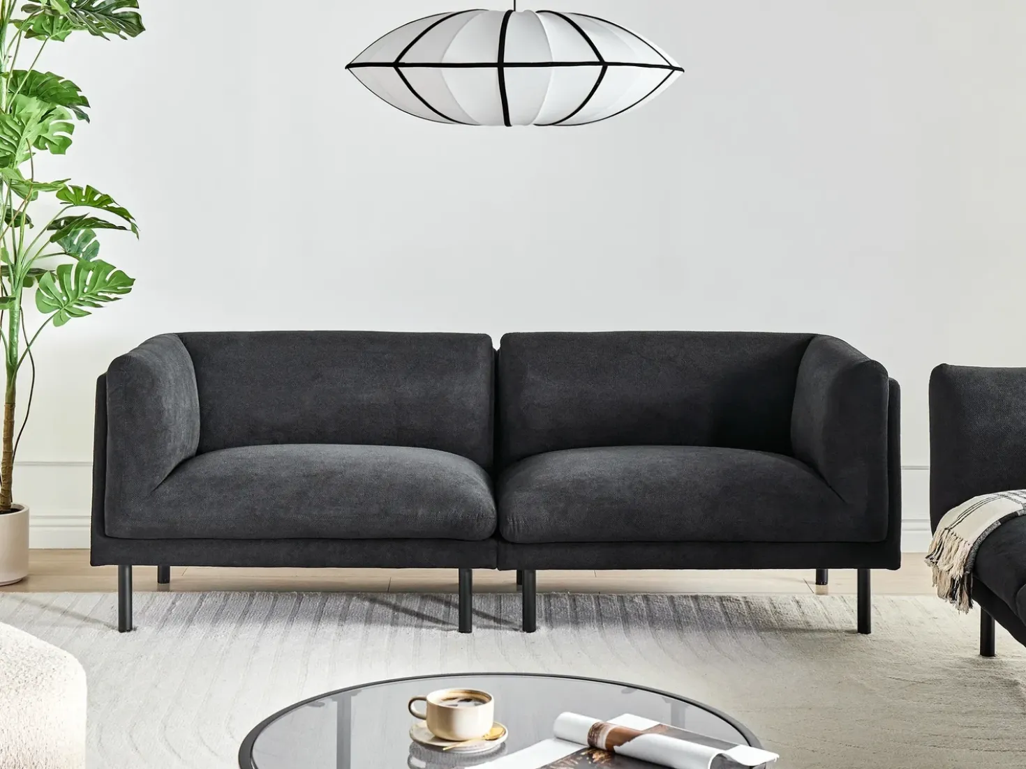 Set da salotto 5 posti VORGOD Tessuto Nero