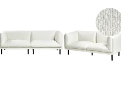Set da salotto 5 posti VORGOD Bouclé Bianco sporco