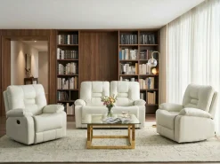 Set da salotto con poltrona reclinabile manuale 4 posti BERGEN Pelle sintetica Bianco