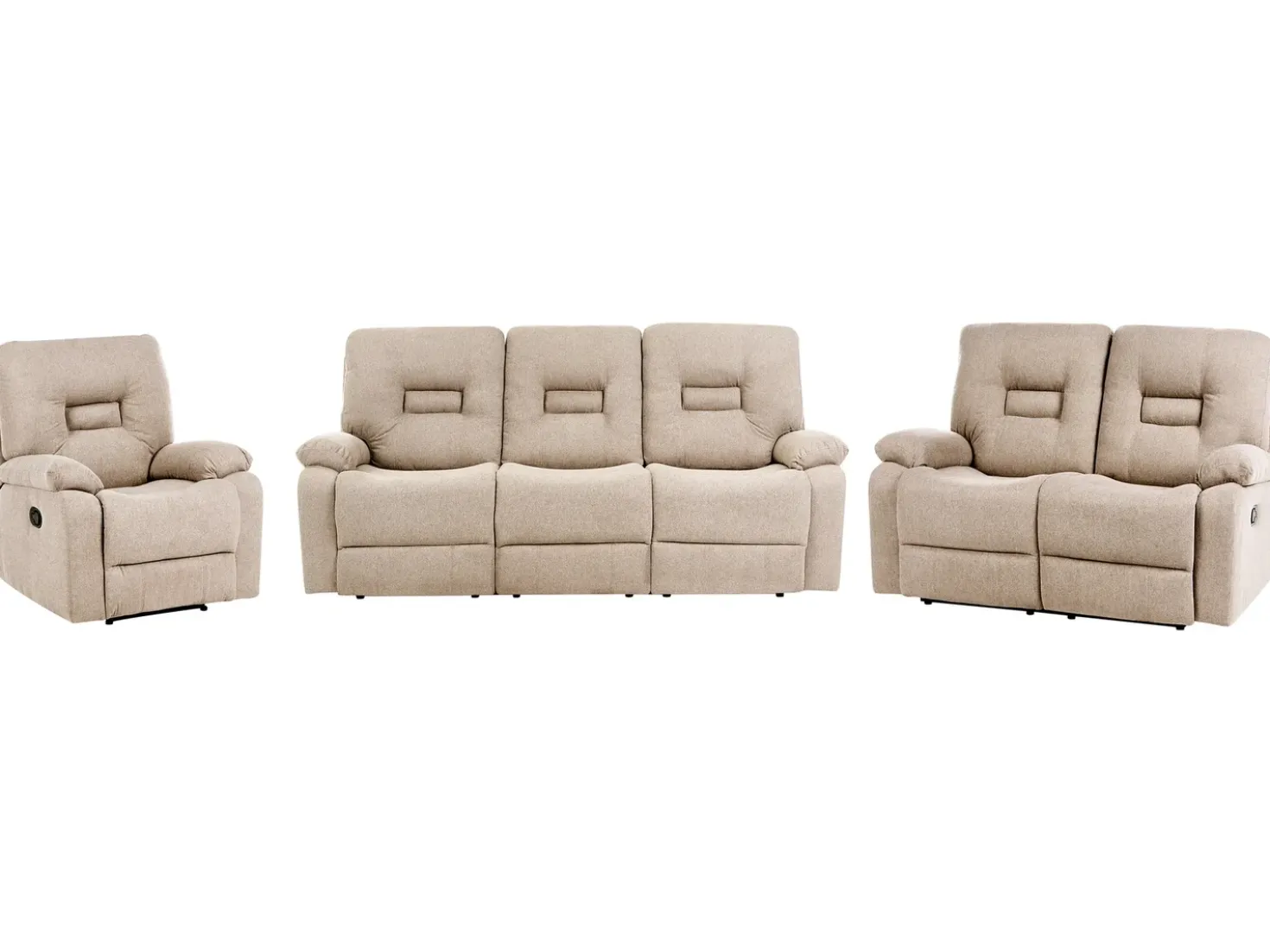 Set da salotto con poltrona reclinabile manuale 6 posti BERGEN Tessuto Beige