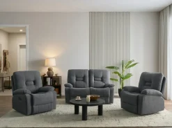 Set da salotto con poltrona reclinabile manuale 4 posti BERGEN Tessuto Grigio grafite