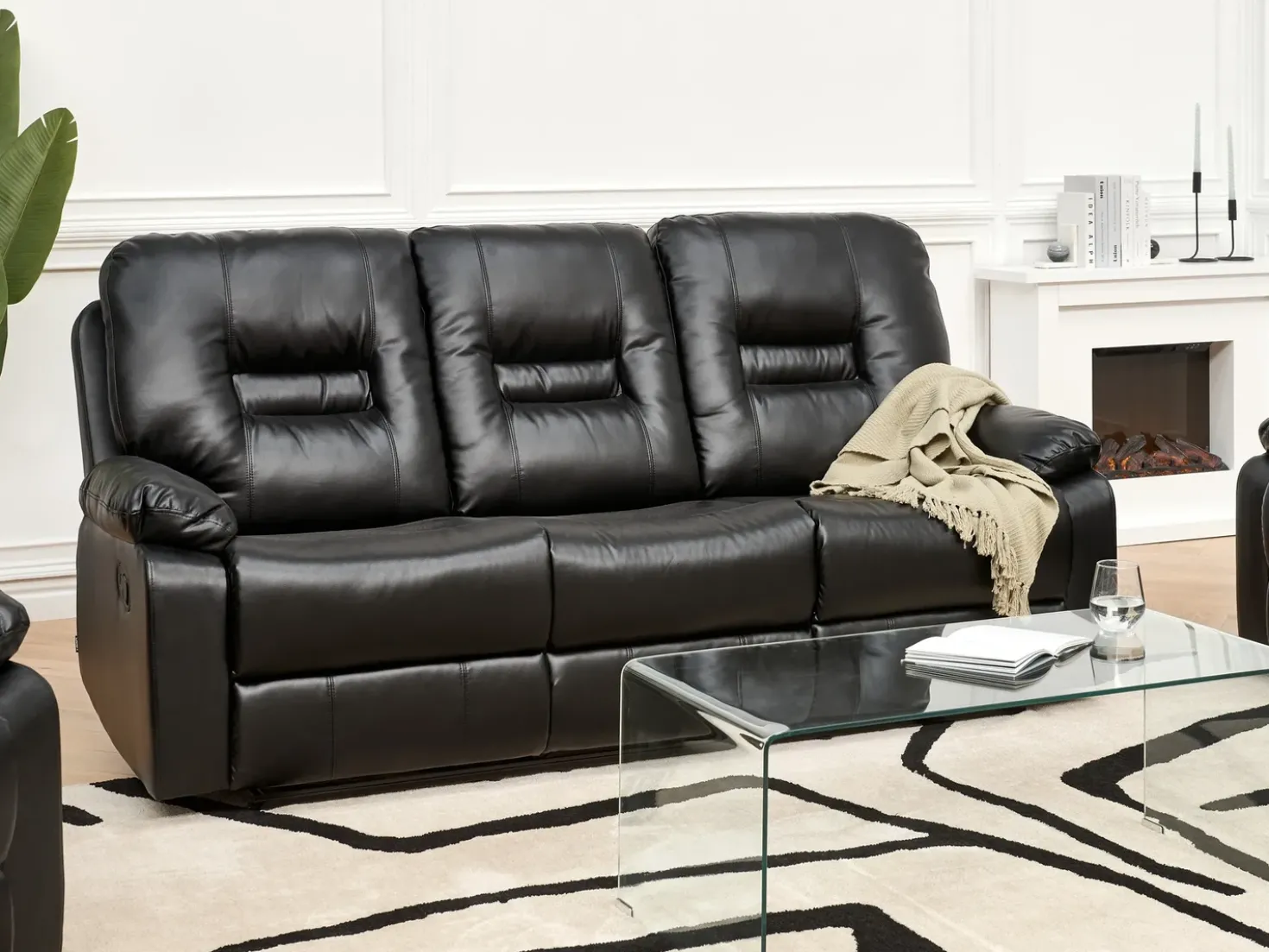 Set da salotto con poltrona reclinabile manuale 6 posti BERGEN Pelle sintetica Nero