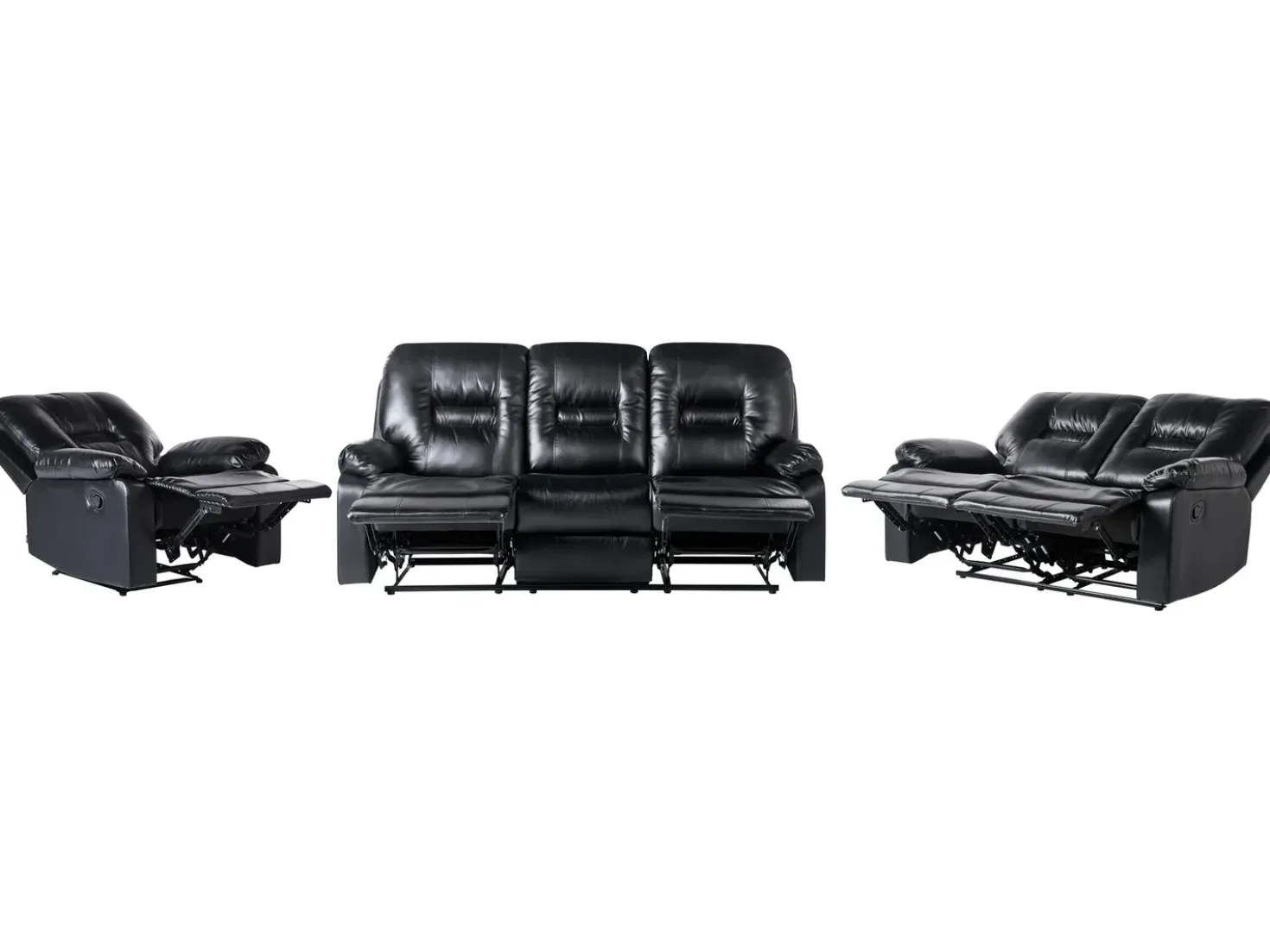 Set da salotto con poltrona reclinabile manuale 6 posti BERGEN Pelle sintetica Nero