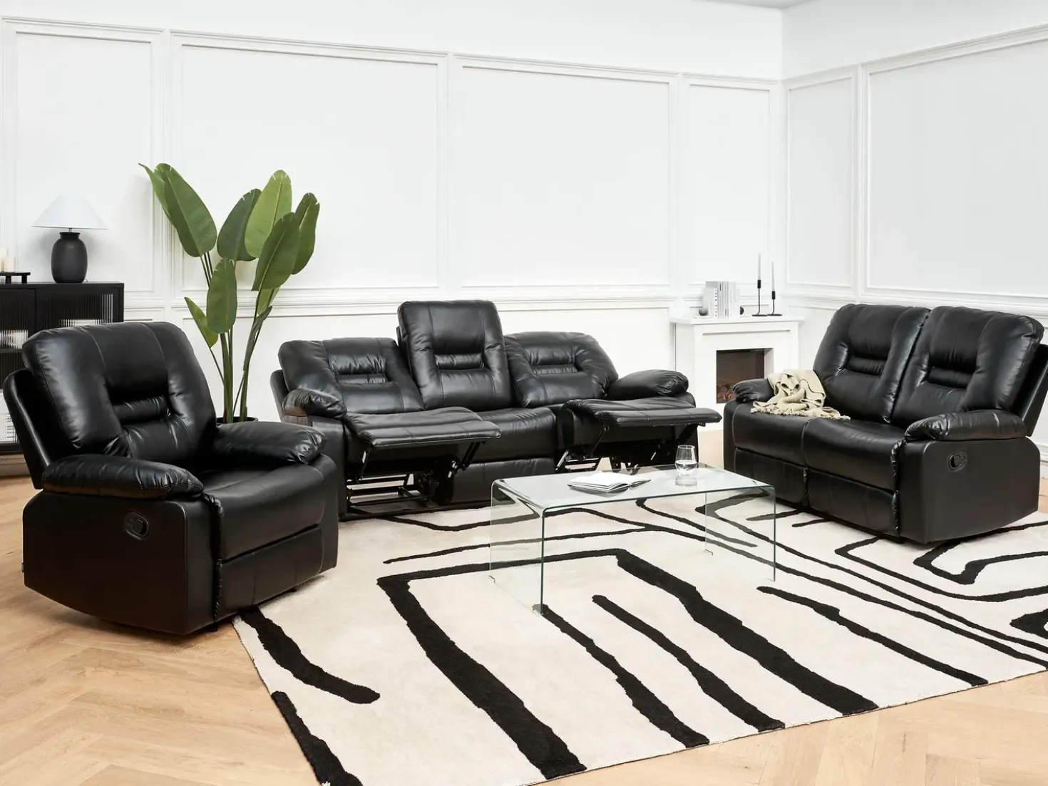 Set da salotto con poltrona reclinabile manuale 6 posti BERGEN Pelle sintetica Nero