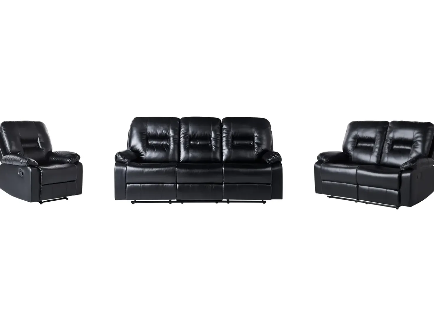Set da salotto con poltrona reclinabile manuale 6 posti BERGEN Pelle sintetica Nero