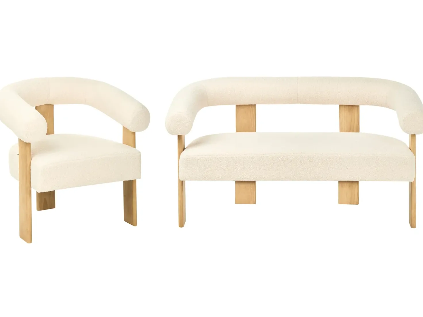 Set da salotto ILBRO Bouclé Bianco sporco/Marrone chiaro