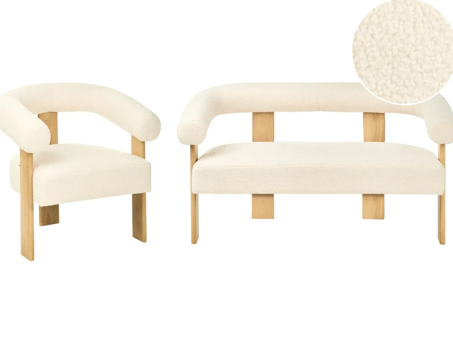 Set da salotto ILBRO Bouclé Bianco sporco/Marrone chiaro