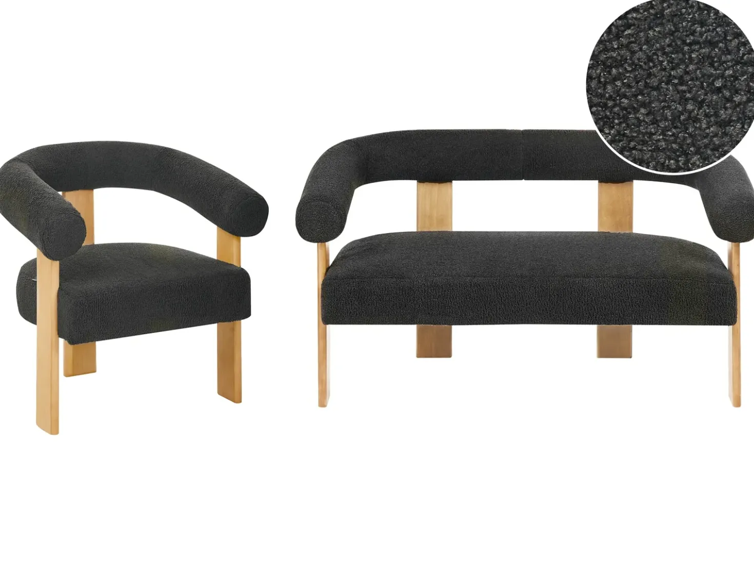 Set da salotto ILBRO Bouclé Nero/Marrone chiaro