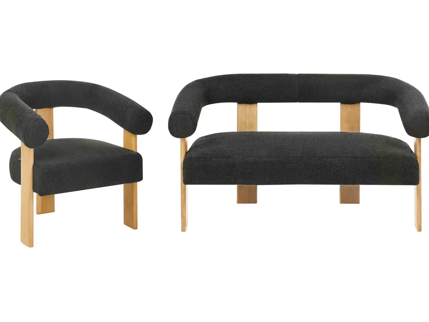 Set da salotto ILBRO Bouclé Nero/Marrone chiaro