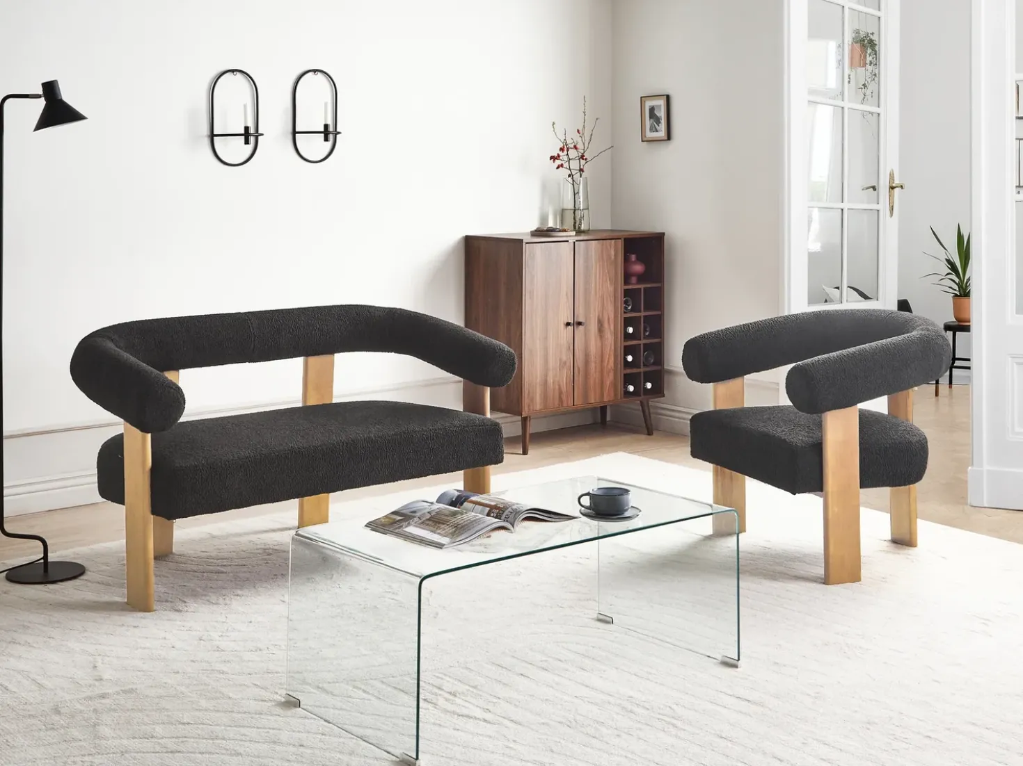 Set da salotto ILBRO Bouclé Nero/Marrone chiaro