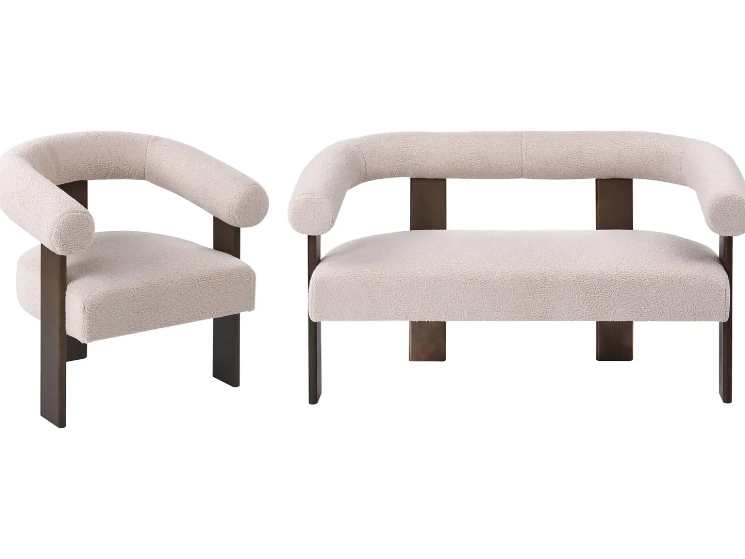 Set da salotto ILBRO Bouclé Marrone scuro/Beige