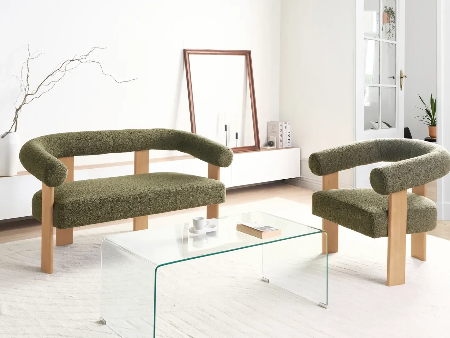 Set da salotto ILBRO Bouclé Verde/Marrone chiaro