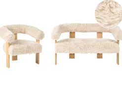 Set da salotto ILBRO Finta pelliccia Bianco sporco/Marrone chiaro