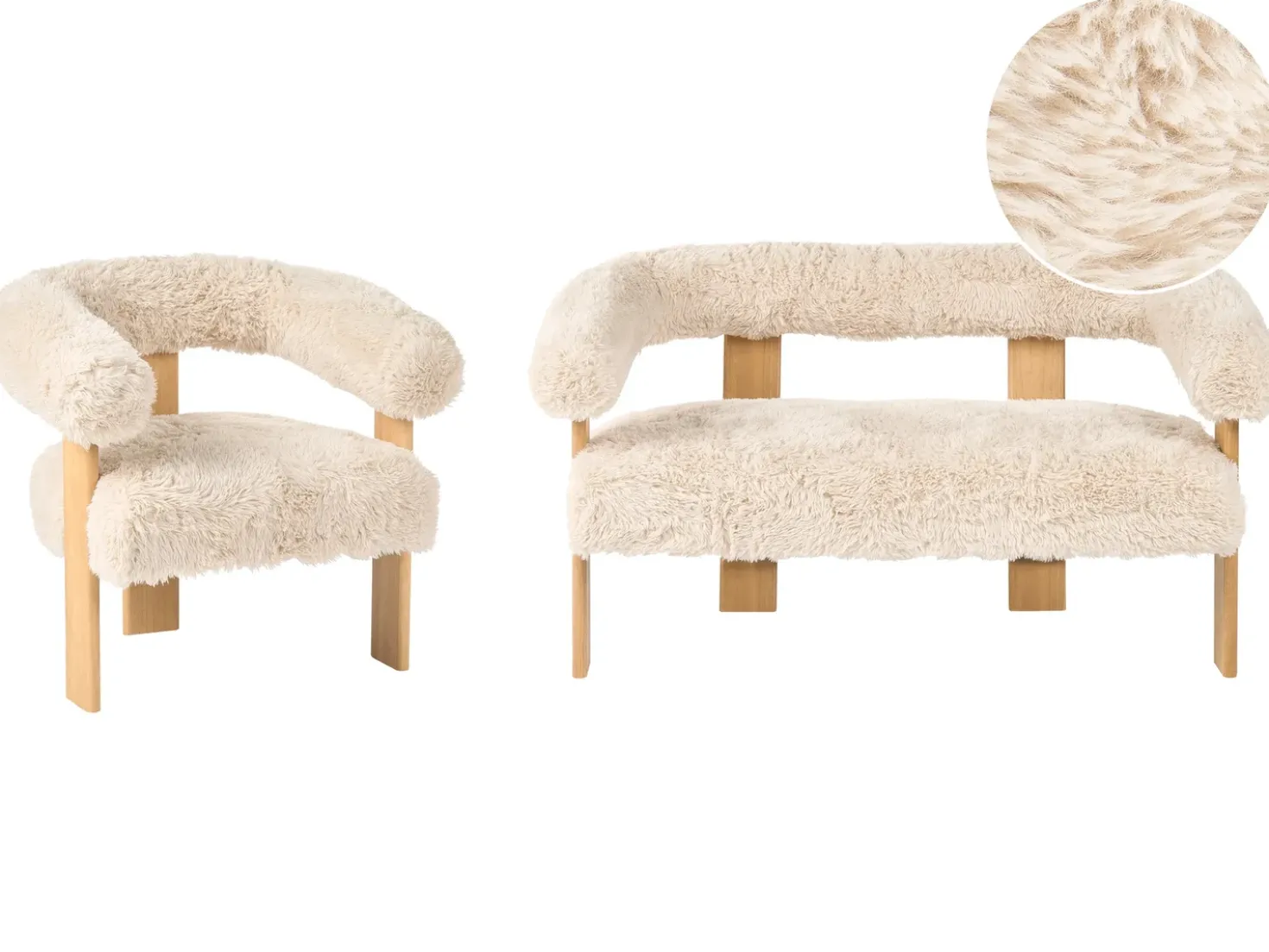 Set da salotto ILBRO Finta pelliccia Bianco sporco/Marrone chiaro