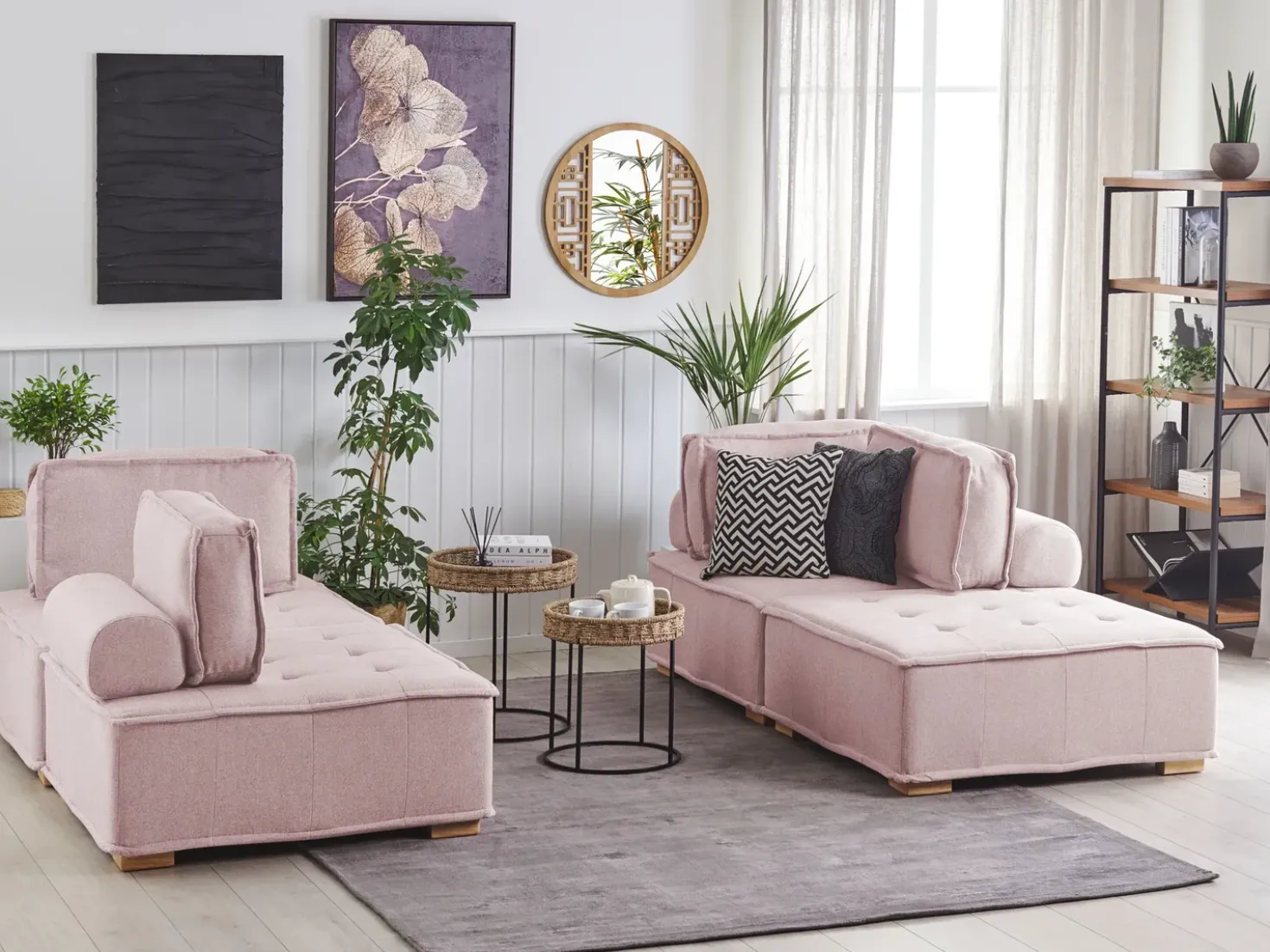 Set da salotto modulare 4 posti TIBRO Tessuto Rosa