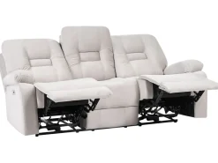 Set da salotto reclinabile elettrico 6 posti BERGEN Velluto Beige chiaro con porta USB