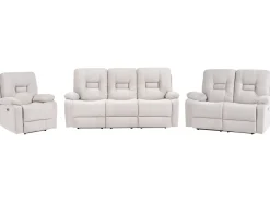 Set da salotto reclinabile elettrico 6 posti BERGEN Velluto Beige chiaro con porta USB