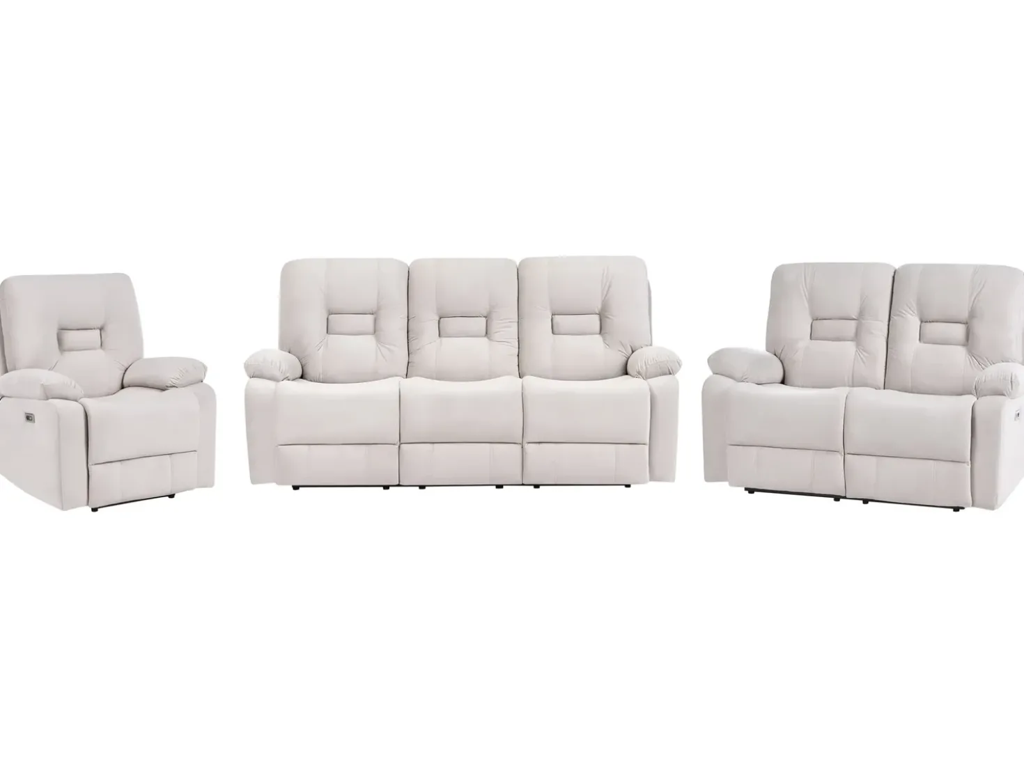 Set da salotto reclinabile elettrico 6 posti BERGEN Velluto Beige chiaro con porta USB