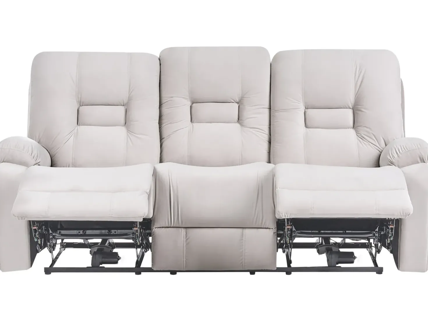Set da salotto reclinabile elettrico 6 posti BERGEN Velluto Beige chiaro con porta USB