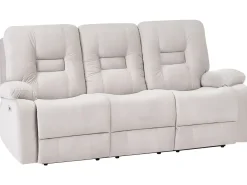 Set da salotto reclinabile elettrico 6 posti BERGEN Velluto Beige chiaro con porta USB
