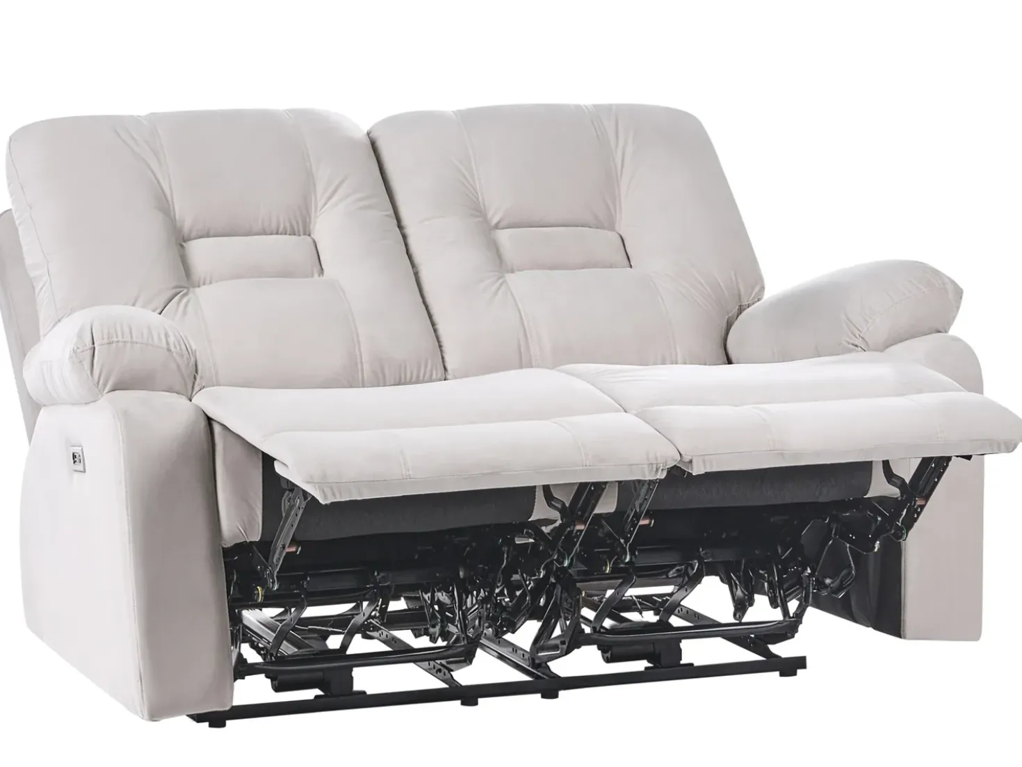 Set da salotto reclinabile elettrico 6 posti BERGEN Velluto Beige chiaro con porta USB