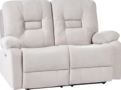 Set da salotto reclinabile elettrico 6 posti BERGEN Velluto Beige chiaro con porta USB