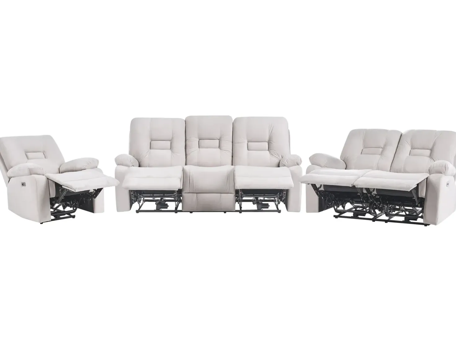Set da salotto reclinabile elettrico 6 posti BERGEN Velluto Beige chiaro con porta USB