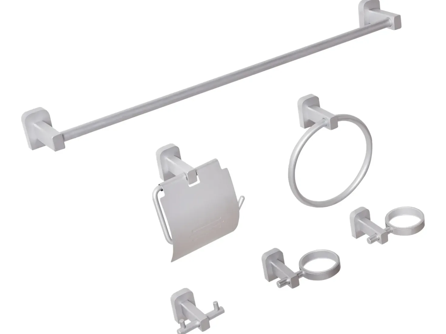 Set di 6 accessori da bagno POCONE con barre e ganci per asciugamani Argento