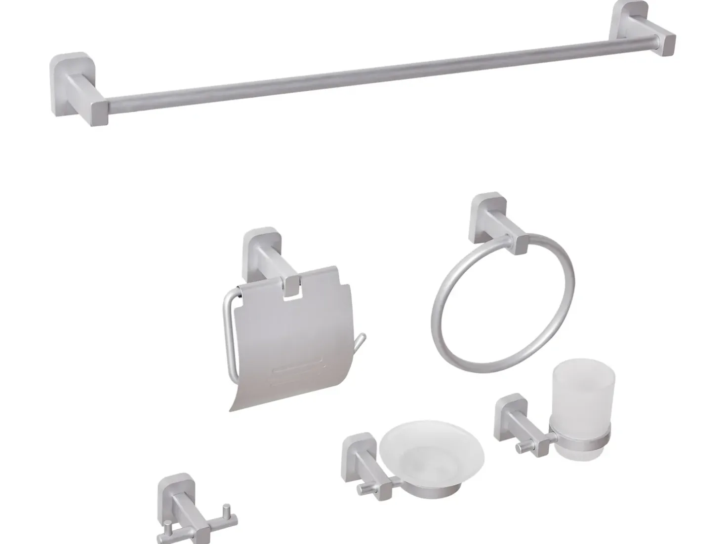 Set di 6 accessori da bagno POCONE con barre e ganci per asciugamani Argento